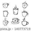 Coffee Cups Set of 8 Hand Drawn Doodle Icons 140773719