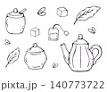 Tea Set with Teapot and Sugar Bowl Hand Drawn Doodle 140773722