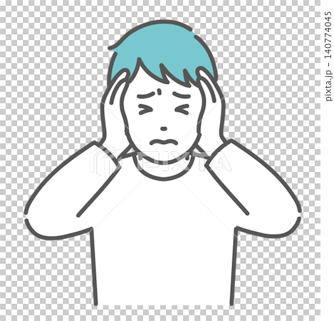 An illustration of a man with both ears covered, looking distressed. An illustration of a man with both ears covered, looking distressed. 140774045