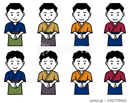 手を前で合わせる作務衣に前掛けの男性のアイコン 手を前で合わせる作務衣に前掛けの男性のアイコン 140774602