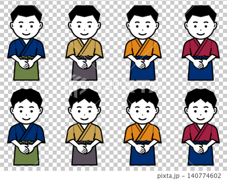 手を前で合わせる作務衣に前掛けの男性のアイコン 手を前で合わせる作務衣に前掛けの男性のアイコン 140774602