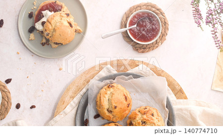 Scones with Strawberry Jam and Clotted Cream Scones with Strawberry Jam and Clotted Cream 140774710