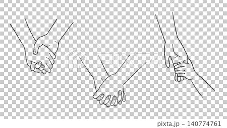 一組牽手人物插畫(黑色線條畫) 一組牽手人物插畫(黑色線條畫) 140774761