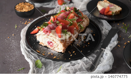 Meringue roll cake Meringue roll cake 140774775