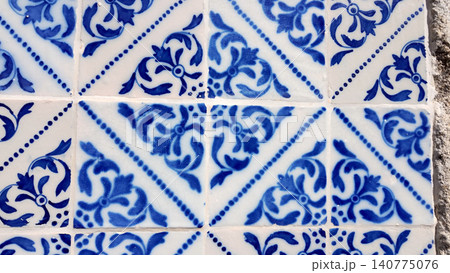 Full Frame View of Traditional Cobalt Blue and White Azulejo Tile Wall Full Frame View of Traditional Cobalt Blue and White Azulejo Tile Wall 140775076