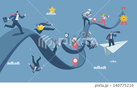 Business competition, Opportunities or pursuit of success , Competition of skills or abilities to be successful in career or work, Many business people run on the business paths going up and down. Business competition, Opportunities or pursuit of success , Competition of skills or abilities to be successful in career or work, Many business people run on the business paths going up and down. 140775210