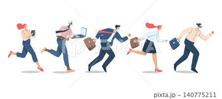 Group of businessmen or company employees running fast, Business competition, Rushing to opportunity or success, Set of character businessman run towards goal. Vector design illustration. Group of businessmen or company employees running fast, Business competition, Rushing to opportunity or success, Set of character businessman run towards goal. Vector design illustration. 140775211