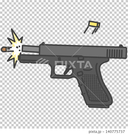 手槍射擊場景:自動手槍射擊瞬間的插圖。 手槍射擊場景:自動手槍射擊瞬間的插圖。 140775737