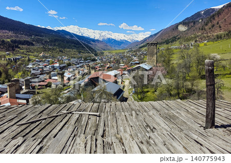 Mestia, a village in the Upper Svaneti region of Georgia Mestia, a village in the Upper Svaneti region of Georgia 140775943