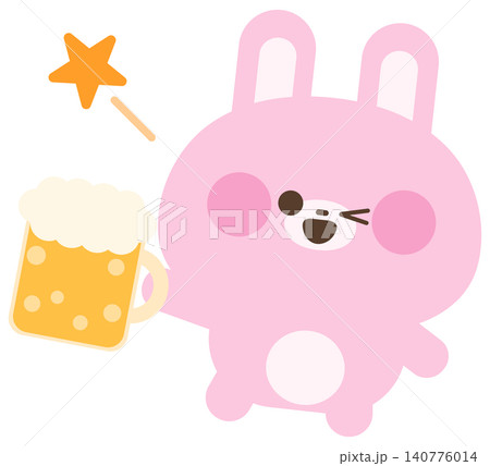 ビールジョッキで乾杯するうさぎ ビールジョッキで乾杯するうさぎ 140776014