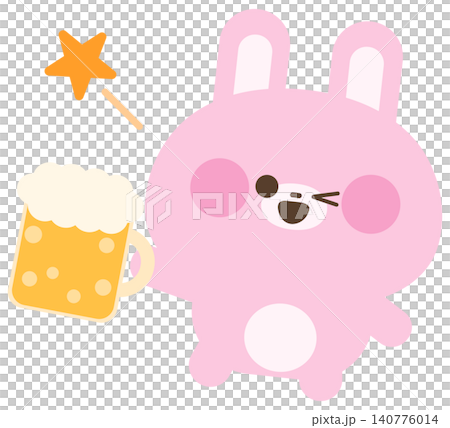 ビールジョッキで乾杯するうさぎ ビールジョッキで乾杯するうさぎ 140776014