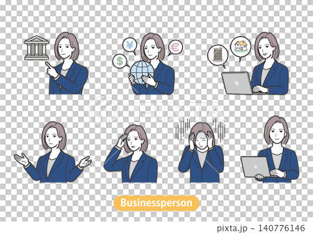 A 7-item set for businesswomen: finance, real estate, and mental health (female office worker, suit, laptop, headache) A 7-item set for businesswomen: finance, real estate, and mental health (female office worker, suit, laptop, headache) 140776146