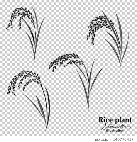 Hand-drawn rice stalk silhouette illustration set Hand-drawn rice stalk silhouette illustration set 140776417
