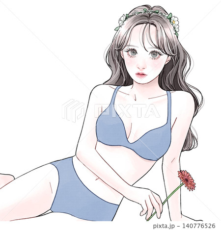 下着姿の女性_水色 下着姿の女性_水色 140776526