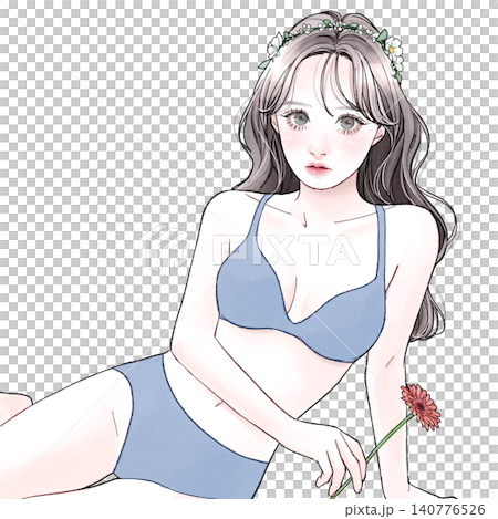 下着姿の女性_水色 下着姿の女性_水色 140776526