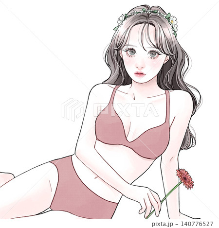 下着姿の女性_ピンク 140776527