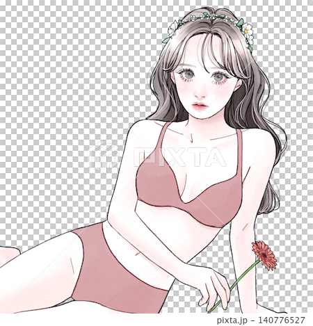 下着姿の女性_ピンク 140776527