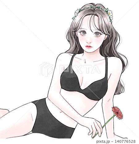 下着姿の女性_黒 140776528