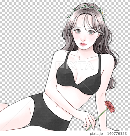 下着姿の女性_黒 140776528