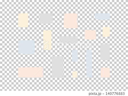 A set of loosely drawn, square shapes of various sizes (yellow, gray, orange, blue-gray). A set of loosely drawn, square shapes of various sizes (yellow, gray, orange, blue-gray). 140776883