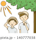 木陰で熱中症対策をする兄弟のイラスト 140777038