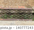Rusty Metal Grate with Weeds and Concrete Surroundings 140777243