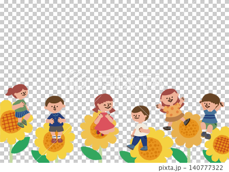 ヒマワリと子供たちのイラスト 140777322