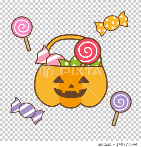 Halloween candy and pumpkin basket illustration set Halloween candy and pumpkin basket illustration set 140777644