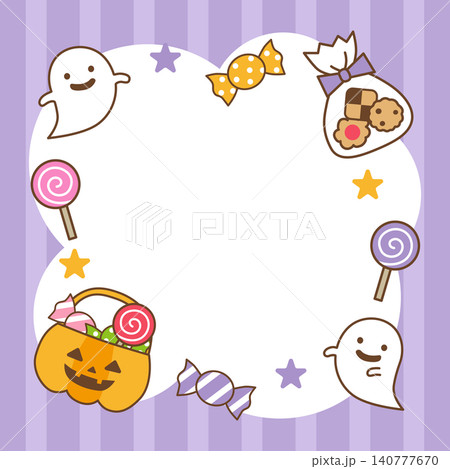 ハロウィンのお菓子とおばけのフレーム 紫 ハロウィンのお菓子とおばけのフレーム 紫 140777670