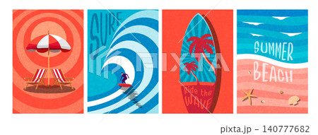 Summer Beach Vacation Vertical Poster Collection with Tropical Vector Illustration Summer Beach Vacation Vertical Poster Collection with Tropical Vector Illustration 140777682