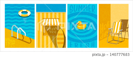 Summer Pool and Beach Vacation Vertical Poster Collection with Tropical Vector Illustration Summer Pool and Beach Vacation Vertical Poster Collection with Tropical Vector Illustration 140777683