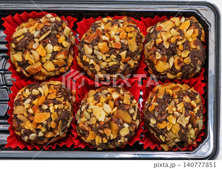Chocolate dessert balls in tray Chocolate dessert balls in tray 140777851