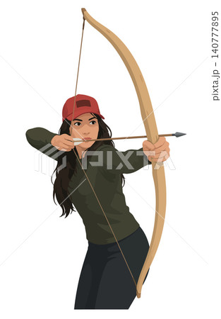 Vsai woman archer holding a bow and arrow aiming 140777895