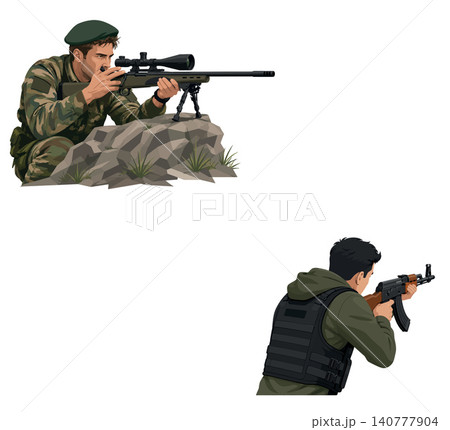 Vsai two soldiers aiming rifles during a military operation Vsai two soldiers aiming rifles during a military operation 140777904