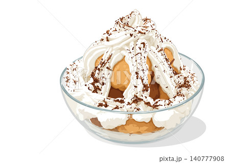 Vsai profiteroles dessert in glass bowl with whipped cream Vsai profiteroles dessert in glass bowl with whipped cream 140777908