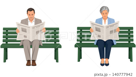 Vsai people reading newspapers sitting on park benches Vsai people reading newspapers sitting on park benches 140777942