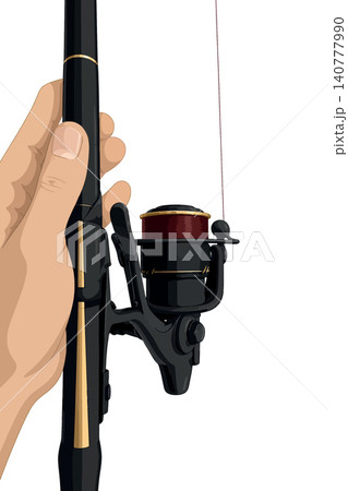 Vsai hand holding fishing rod and spinning reel 140777990