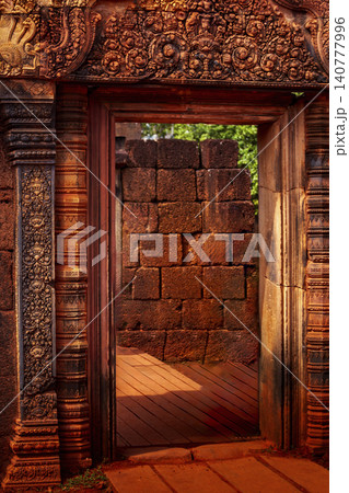 Ancient Stone Doorway at Banteay Srei Temple, Siem Reap, Cambodia Ancient Stone Doorway at Banteay Srei Temple, Siem Reap, Cambodia 140777996