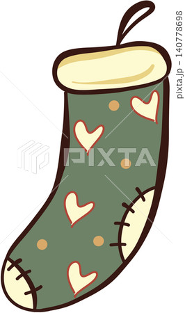 Green Christmas stocking with hearts and polka dots Green Christmas stocking with hearts and polka dots 140778698