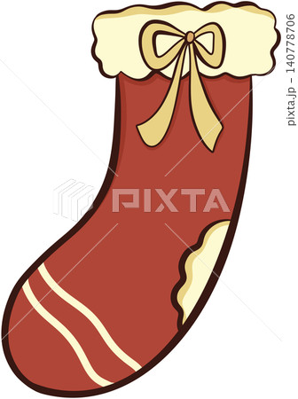 Classic red Christmas stocking with fluffy trim and yellow bow Classic red Christmas stocking with fluffy trim and yellow bow 140778706