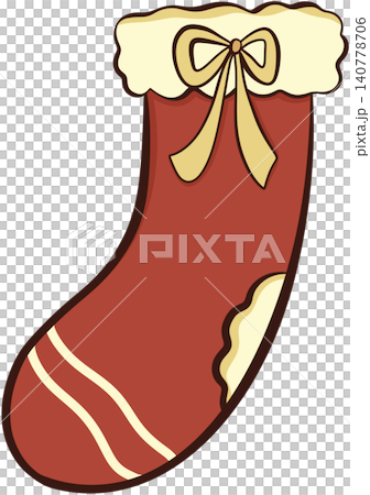 Classic red Christmas stocking with fluffy trim and yellow bow Classic red Christmas stocking with fluffy trim and yellow bow 140778706