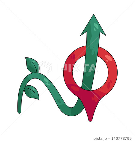 Illustration of green sprout growing upward with a red pin Illustration of green sprout growing upward with a red pin 140778799