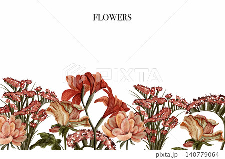 Vintage floral wreath: hand drawn botanical illustration with chrysanthemums and lilies. Watercolor flowers. Realistic botany.Flower frame. Invitation, greeting card, product advertising. Vintage floral wreath: hand drawn botanical illustration with chrysanthemums and lilies. Watercolor flowers. Realistic botany.Flower frame. Invitation, greeting card, product advertising. 140779064