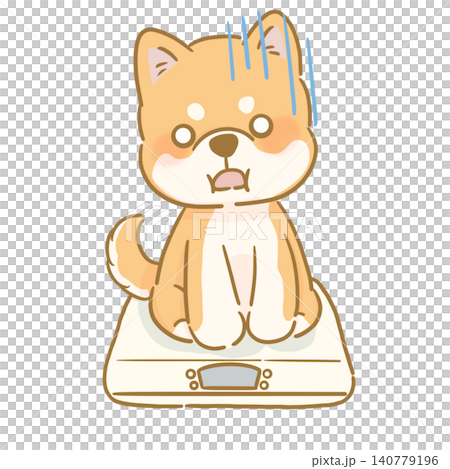 A simple and cute hand-drawn illustration of a Shiba Inu being shocked after stepping onto a scale. A simple and cute hand-drawn illustration of a Shiba Inu being shocked after stepping onto a scale. 140779196