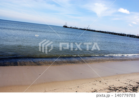 Polish Baltic Sea beautiful blue sea waves sand and beach 140779703