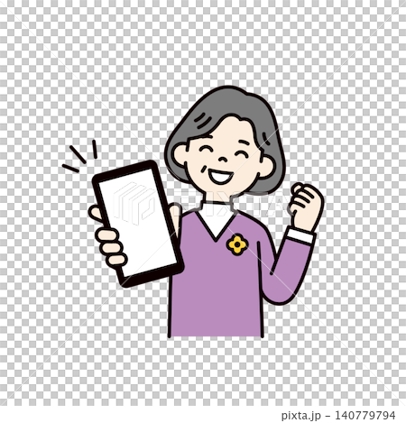 満足そうにスマホのディスプレイを見せるシニア女性・おばあさんの上半身ベクターイラスト素材 満足そうにスマホのディスプレイを見せるシニア女性・おばあさんの上半身ベクターイラスト素材 140779794