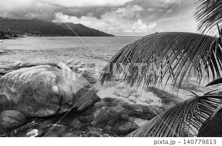 Black and white Seychelles landscape photography Black and white Seychelles landscape photography 140779813
