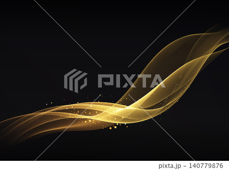 Golden flowing light wave with sparkling particles on black luxury background Golden flowing light wave with sparkling particles on black luxury background 140779876