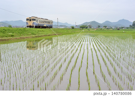 梅雨時の田舎らしい風景、水を張った田んぼの中を走る北条鉄道のキハ40です。 梅雨時の田舎らしい風景、水を張った田んぼの中を走る北条鉄道のキハ40です。 140780086
