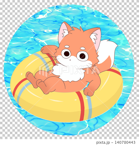A fox floating on a lifebuoy. A fox floating on a lifebuoy. 140780443